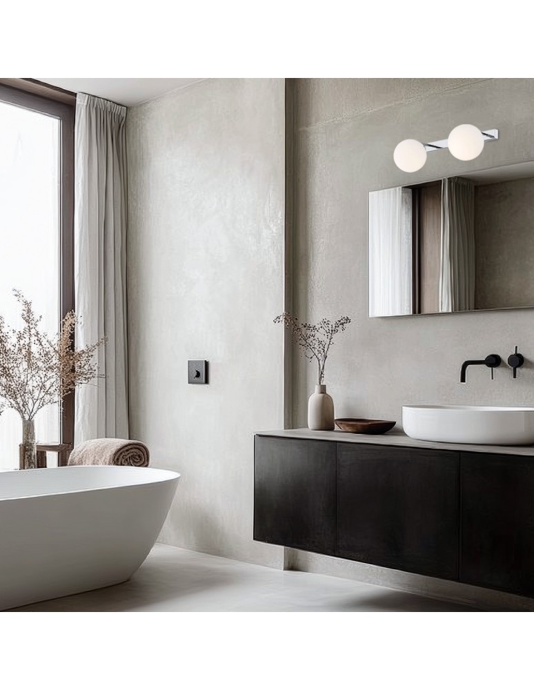 Bathroom wall lamps - Argon SATELITE wall lamp 2 pł. 2x15W (max) opal mat IP44 chrome 840 - product kolory-swiatla.pl 2