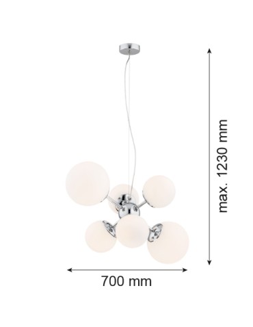 Argon SATELITE chandelier 6 fl. 6x15W (max) opal chrome 2531 - product 2