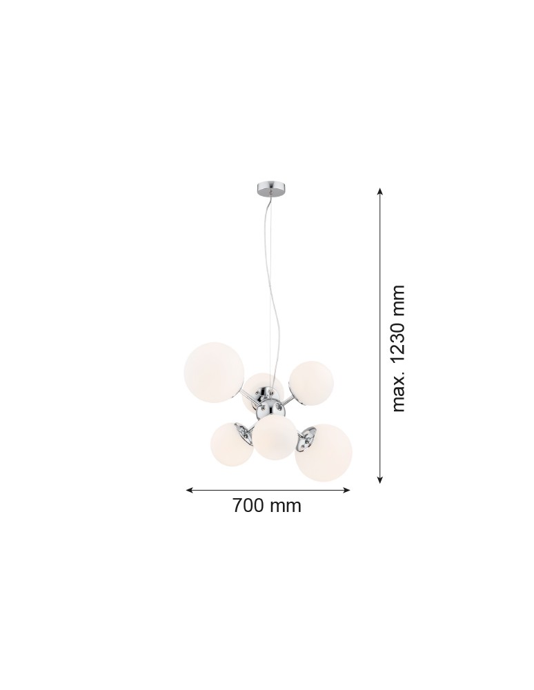Pendant lamps spheres - Argon SATELITE chandelier 6 fl. 6x15W (max) opal chrome 2531 - product kolory-swiatla.pl 2