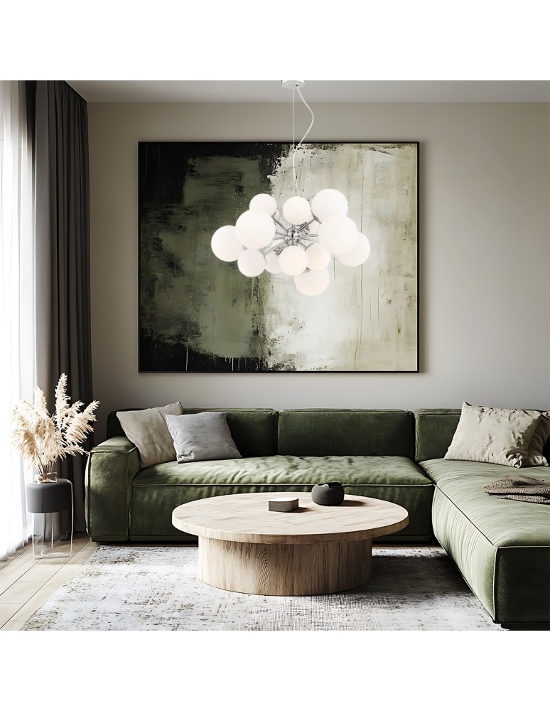 Pendant lamps spheres - Argon SATELITE chandelier 15 pł. 15x15W (max) opal matt chrome 5021 - product kolory-swiatla.pl 2