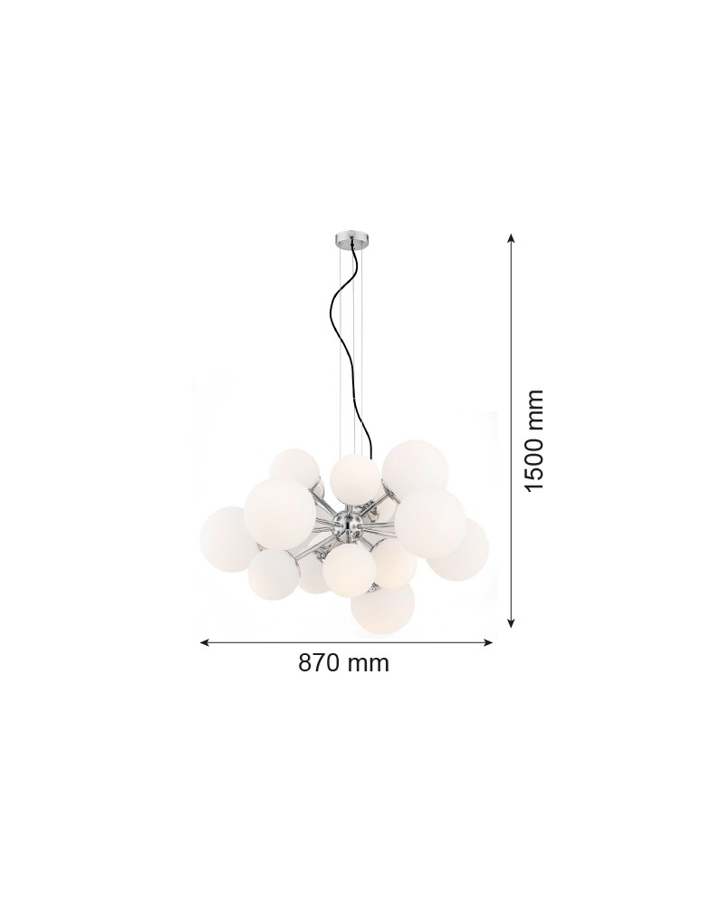 Pendant lamps spheres - Argon SATELITE chandelier 15 pł. 15x15W (max) opal matt chrome 5021 - product kolory-swiatla.pl 3