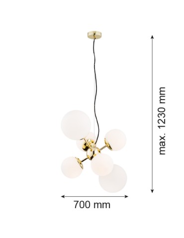 Argon SATELITE chandelier 6 fl. 6x15W (max) opal brass 2532 - product 2