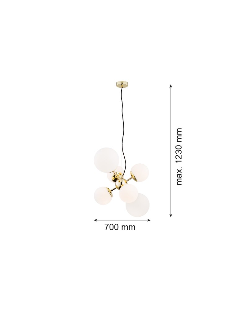 Pendant lamps spheres - Argon SATELITE chandelier 6 fl. 6x15W (max) opal brass 2532 - product kolory-swiatla.pl 2