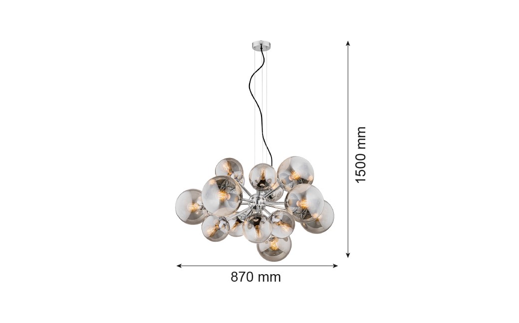 Argon SATELITE żyrandol 15 pł. 15x15W (max) lister grafit chrom 5022