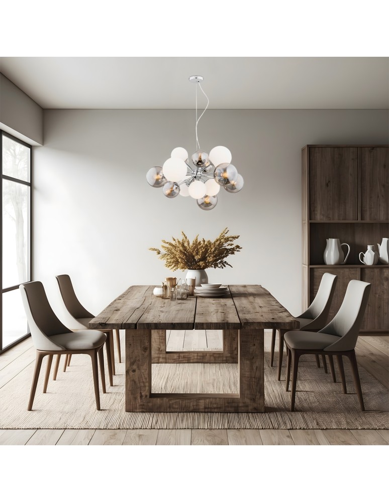 Pendant lamps spheres - Argon SATELITE chandelier 15 fl. 15x15W (max) mix opal matt + lister graphite chrome 5020 - product kolory-swiatla.pl 2