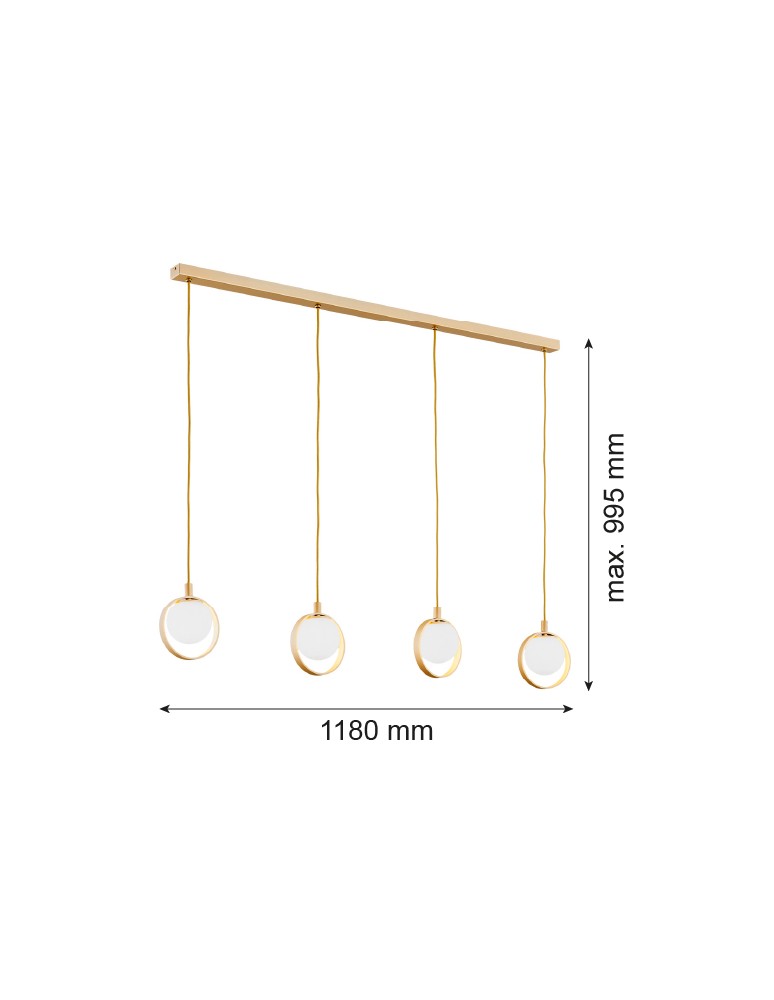 Pendant lamps on a strip - Argon SATURNIA 4 fl. pendant 4x6W (max) opal matt gold 1809 - product kolory-swiatla.pl 4