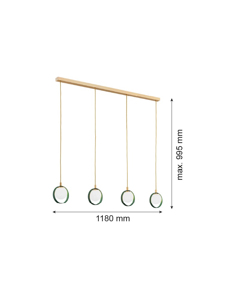 Pendant lamps on a strip - Argon SATURNIA 4 fl. pendant 4x6W (max) opal mat green 1808 - product kolory-swiatla.pl 5
