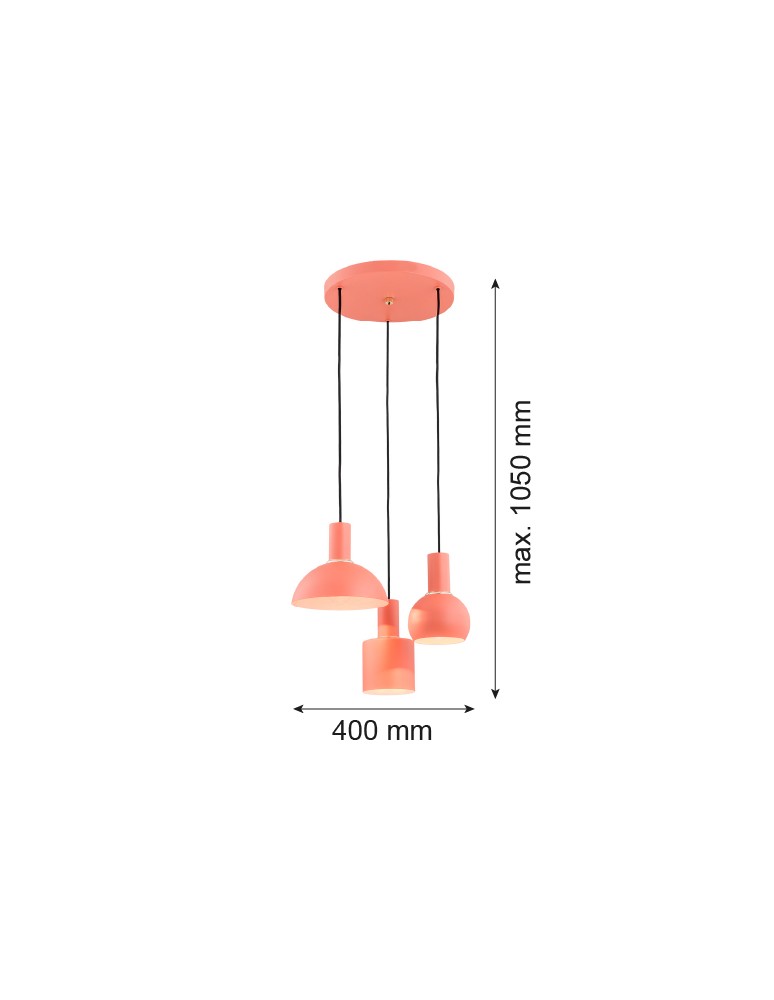 Argon SINES lampa wisząca 3 pł. na okrągłej podsufitce 3x15W (max) koral struktura elementy mosiądzowane 1469