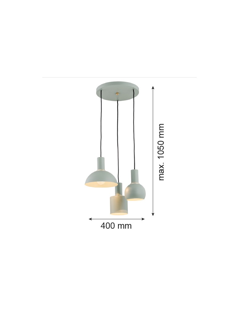 Argon SINES lampa wisząca 3 pł. na okrągłej podsufitce 3x15W (max) szałwia struktura elementy mosiądzowane 1470
