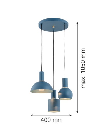 Argon SINES 3-fl. pendant lamp on a circular ceiling bracket 3x15W (max) navy blue structure brass elements 1471 - product 2