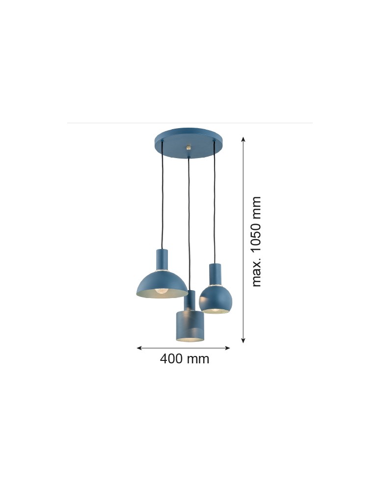 Argon SINES lampa wisząca 3 pł. na okrągłej podsufitce 3x15W (max) granat struktura elementy mosiądzowane 1471