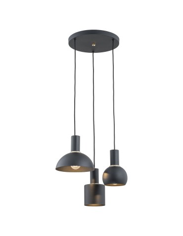 Argon SINES 3-fl. pendant lamp on a circular soffit 3x15W (max) black structure brass elements 1472