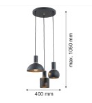 Argon SINES lampa wisząca 3 pł. na okrągłej podsufitce 3x15W (max) czarny struktura elementy mosiądzowane 1472