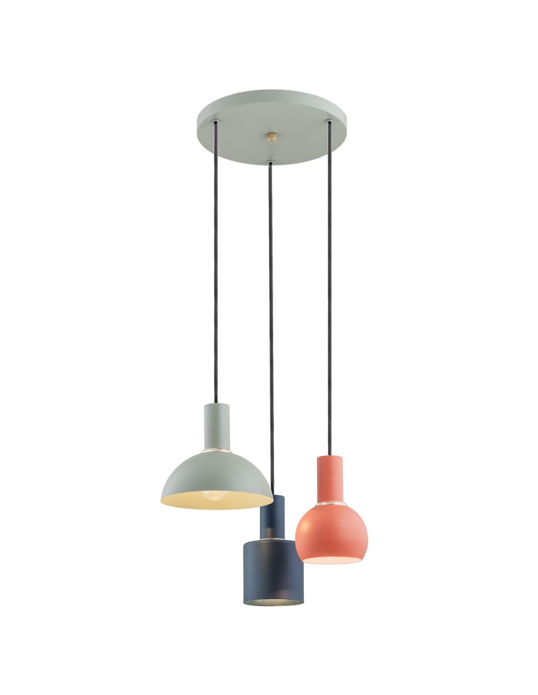 Pendant lamps - Argon SINES 3-fl. pendant lamp on a circular ceiling light fixture 3x15W (max) mix (sage, coral, black) brass elements 1479 - product kolory-swiatla.pl 1