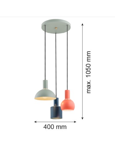 Argon SINES lampa wisząca 3 pł. na okrągłej podsufitce 3x15W (max) mix (szałwia, koral, czarny) elementy mosiądzowane 1479 - produkt 2