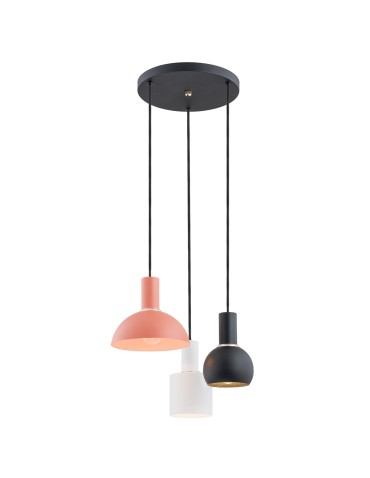 Argon SINES 3-fl. pendant lamp on a circular soffit 3x15W (max) mix (white, black, coral) brass elements 1480