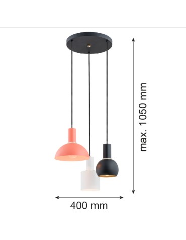 Argon SINES 3-fl. pendant lamp on a circular soffit 3x15W (max) mix (white, black, coral) brass elements 1480 - product 2