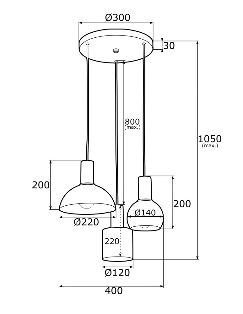 Argon SINES lampa wisząca 3 pł. na okrągłej podsufitce 3x15W (max) mix (biały, czarny, koral) elementy mosiądzowane 1480