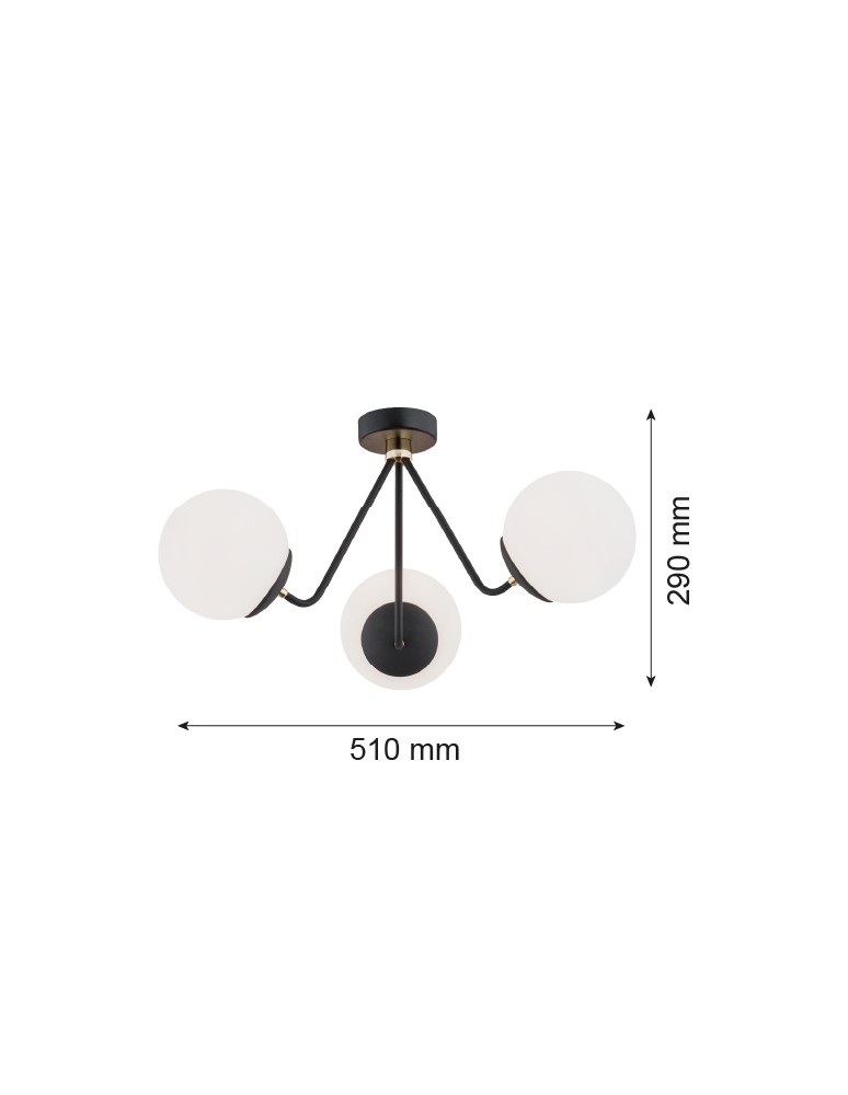 3-point ceiling lamps - Argon TOMAR 3 fl. chandelier 3x15W (max) opal mat black structure 1478 - product kolory-swiatla.pl 2