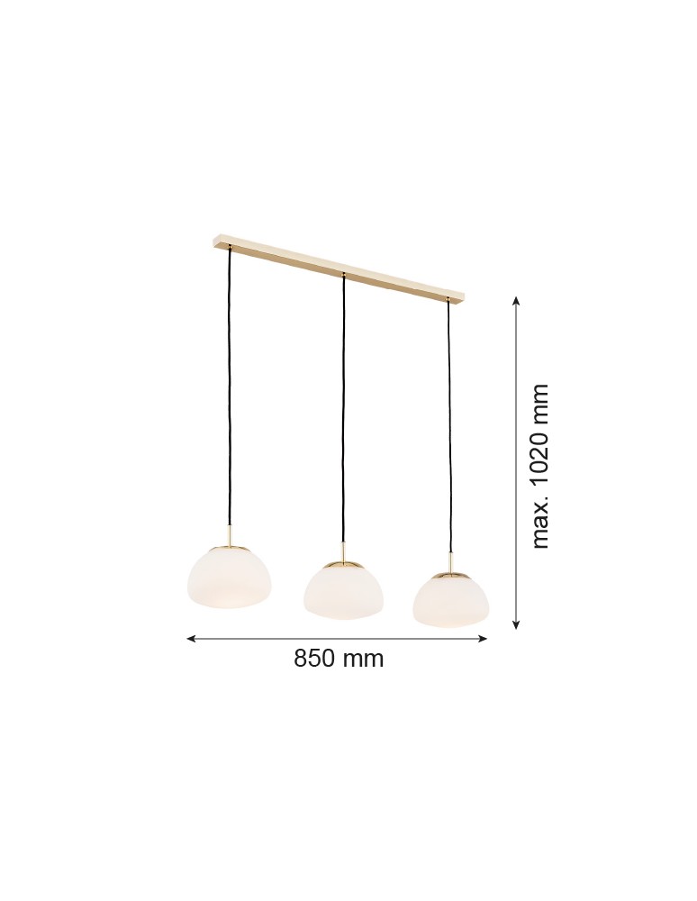 Argon TRINI lampa wisząca 3 pł. listwa 3x15W (max) opal mat mosiądz 1494
