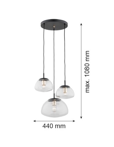 Argon TRINI 3-fl. pendant lamp on a circular ceiling light fixture 3x15W (max) transparent matte black 1492 - product 2
