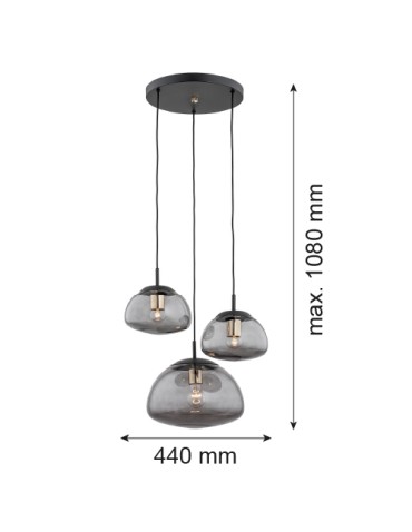 Argon TRINI 3-fl. pendant lamp on a circular soffit 3x15W (max) smoky matte black 1493 - product 2