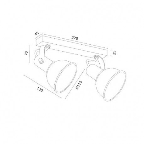Argon TWIST plafon 2 pł. 2x7W (max) biały struktura elementy mosiądzowane 7036