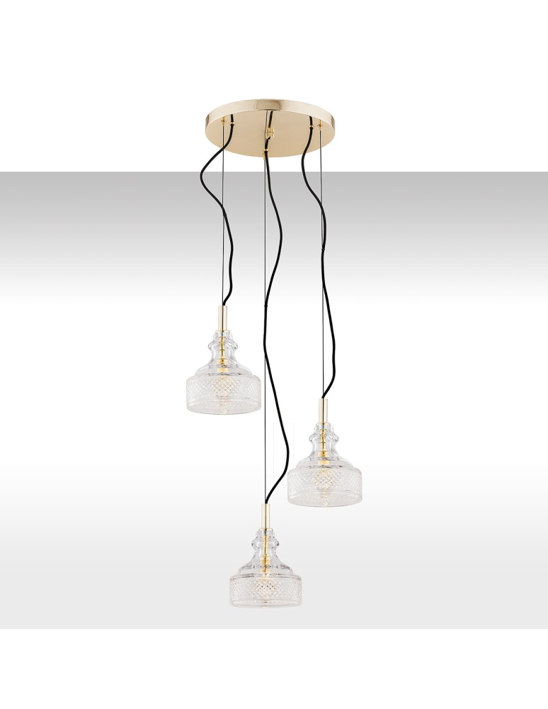 Pendant lamps - Argon CRUZ 3-fl. pendant lamp on a circular soffit 3x7W (max) transparent brass 1462 - product kolory-swiatla.pl 1