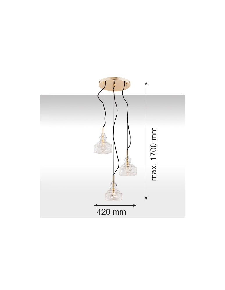 Pendant lamps - Argon CRUZ 3-fl. pendant lamp on a circular soffit 3x7W (max) transparent brass 1462 - product kolory-swiatla.pl 3