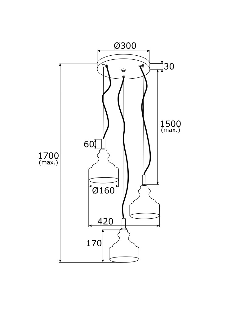Argon CRUZ lampa wisząca 3 pł. na okrągłej podsufitce 3x7W (max) transparentny mosiądz 1462