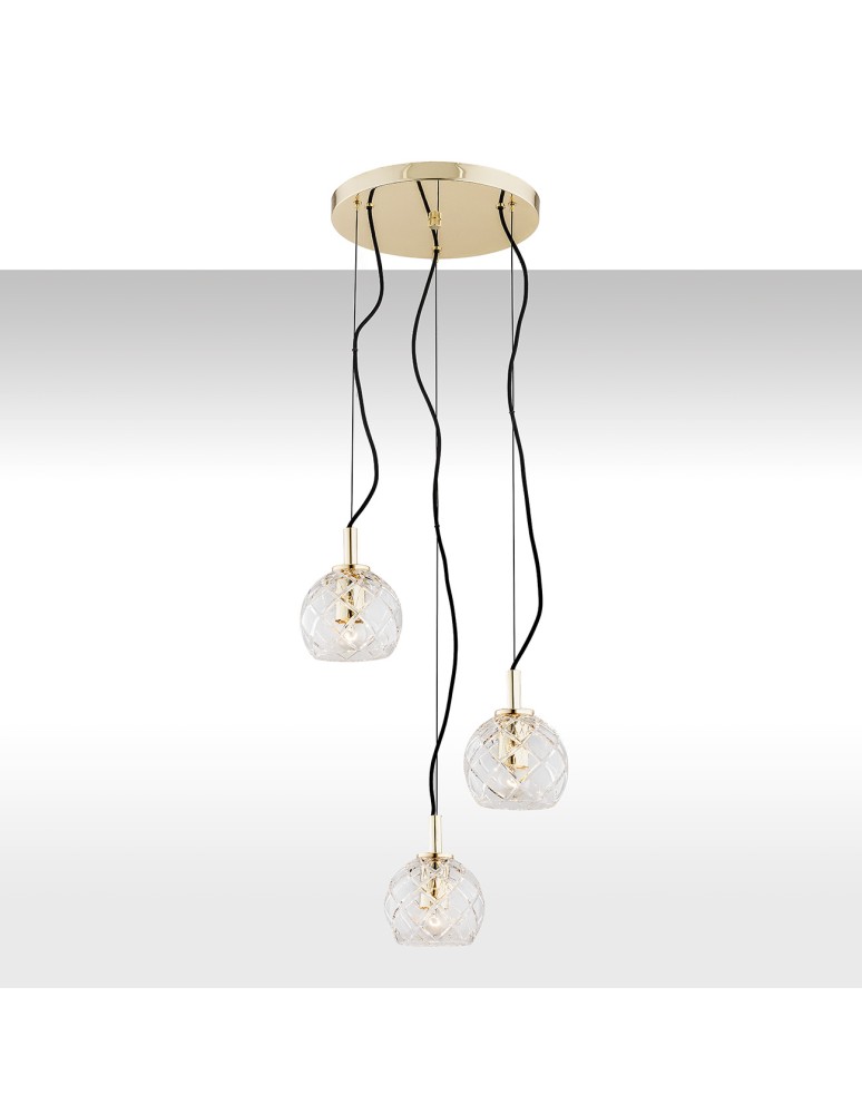 Argon OVIEDO lampa wisząca 3 pł. na okrągłej podsufitce 3x15W (max) transparentny mosiądz 1463