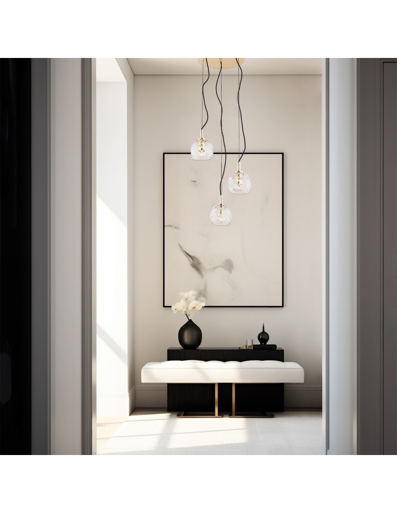 Argon OVIEDO lampa wisząca 3 pł. na okrągłej podsufitce 3x15W (max) transparentny mosiądz 1463