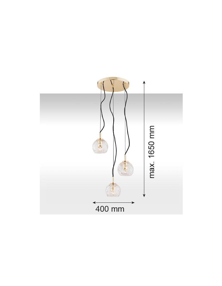 Argon OVIEDO lampa wisząca 3 pł. na okrągłej podsufitce 3x15W (max) transparentny mosiądz 1463