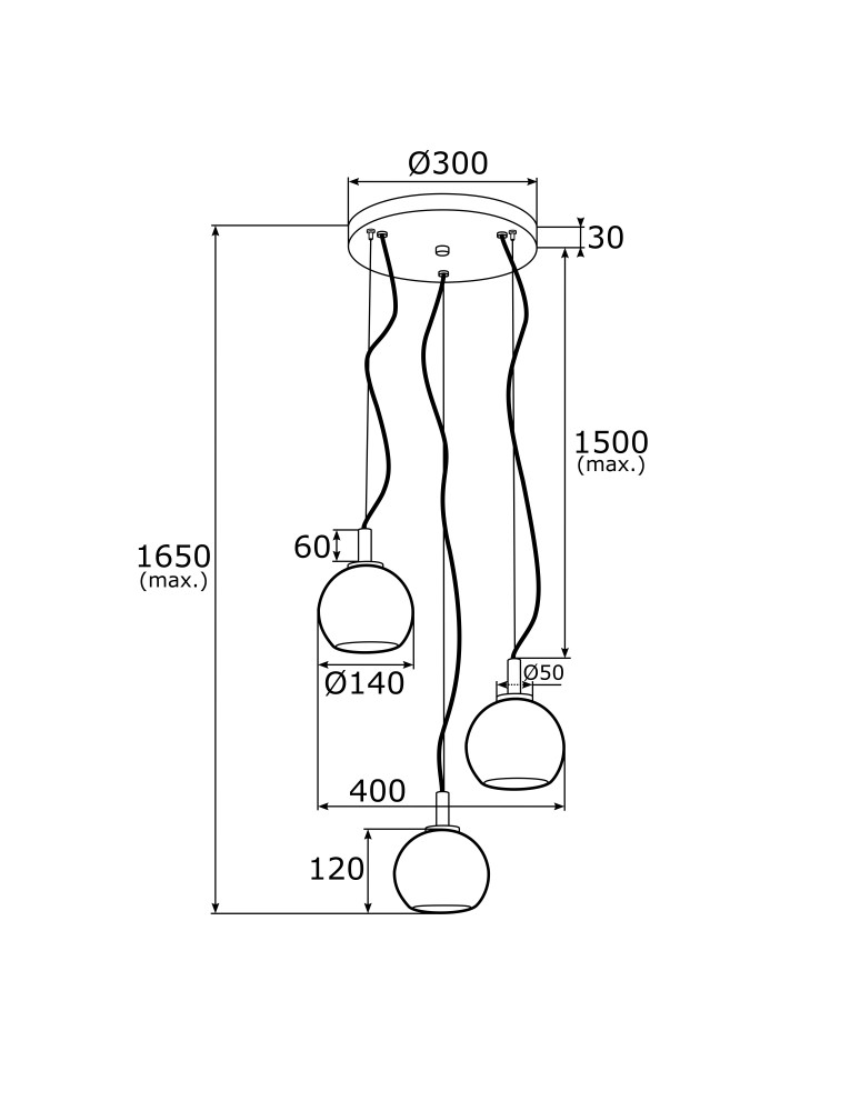 Argon OVIEDO lampa wisząca 3 pł. na okrągłej podsufitce 3x15W (max) transparentny mosiądz 1463