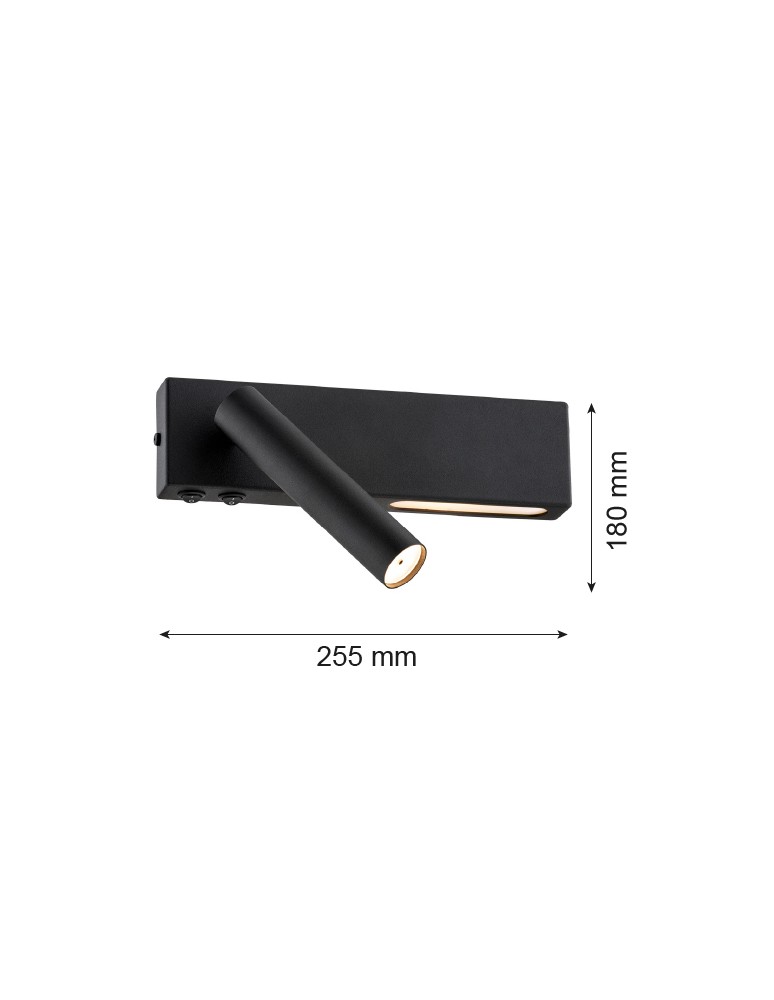 Reading wall lamps - Argon JASPER wall lamp 2 pł. 1x6W LED (max) + 1x4.5W black structure 1035 - product kolory-swiatla.pl 4