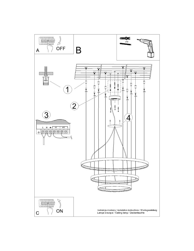 Pendant lamps circles - Thoro Chandelier RIO 3 55/78/110 ochre red LED 4000K TH.404 - product kolory-swiatla.pl 10