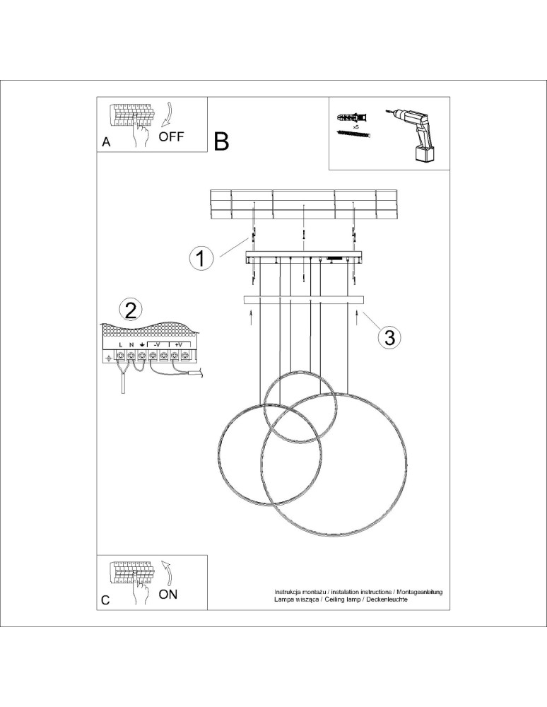 Pendant lamps circles - Thoro pendant lamp RIO 3 55/78/110 black LED 4000K TH.541 - product kolory-swiatla.pl 11