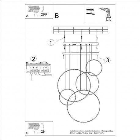 Thoro Lampa wisząca RIO 5 55/55/78/110/110 biała LED 3000K TH.542