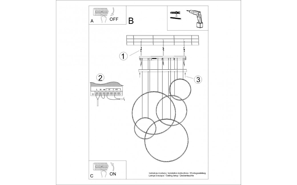 Thoro Lampa wisząca RIO 5 55/55/78/110/110 biała LED 3000K TH.542