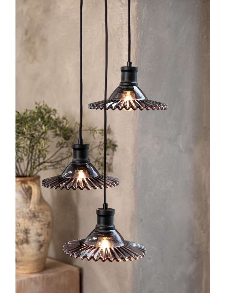 Triple pendant lamps - Markslojd NOVIA Pendant 3L Black/Smoky 108853 - product kolory-swiatla.pl 2