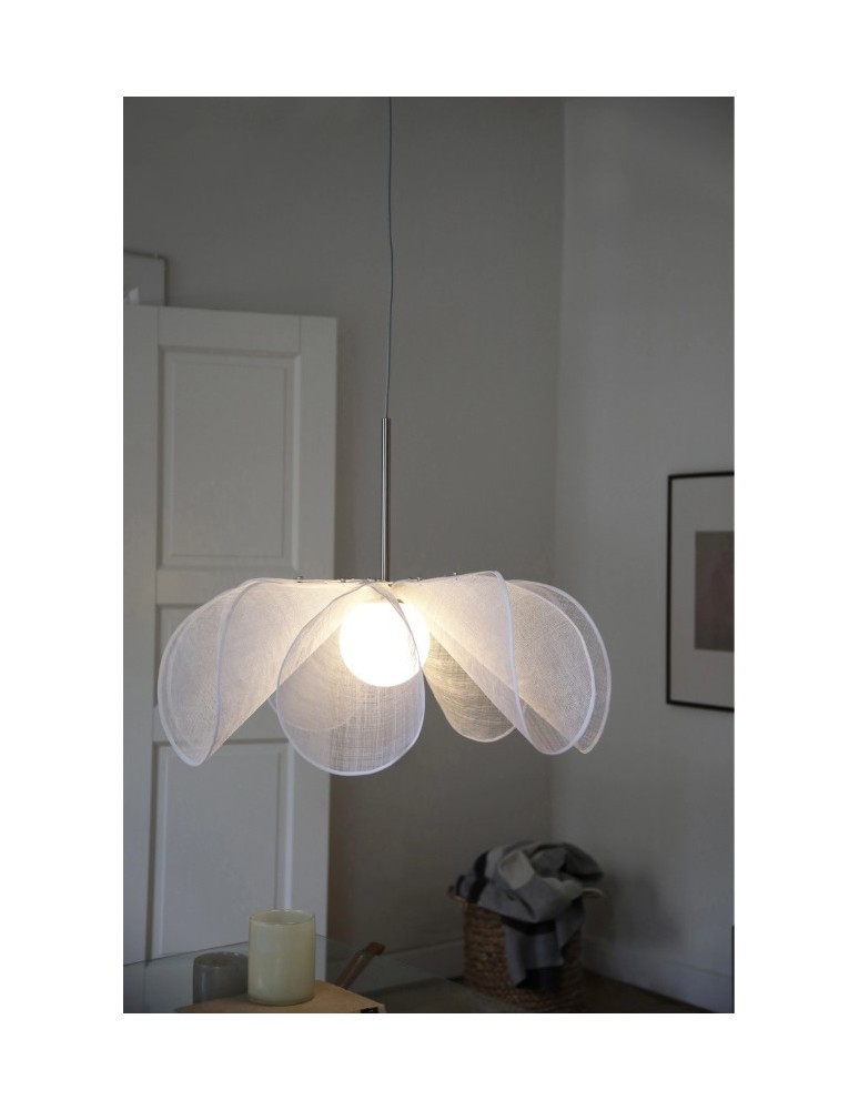 Boho pendant lamps - Markslojd STYRKA Pendant 1L 75cm Satin Nickel/White 108818 - product kolory-swiatla.pl 3