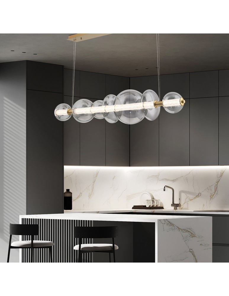 Pendant lamps over the island - Quintiesse Atomo island lamp - 7 light sources - Brushed gold Elstead Lighting QN-ATOMO-LP7-BG - product kolory-swiatla.pl 7