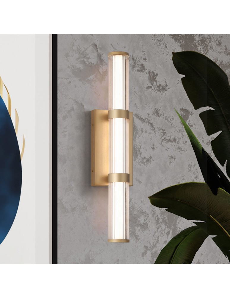 Bathroom wall lamps - Quintiesse Fayton medium LED wall lamp - Brushed gold IP44 Elstead Lighting QN-FAYTON-M-BG - product kolory-swiatla.pl 9