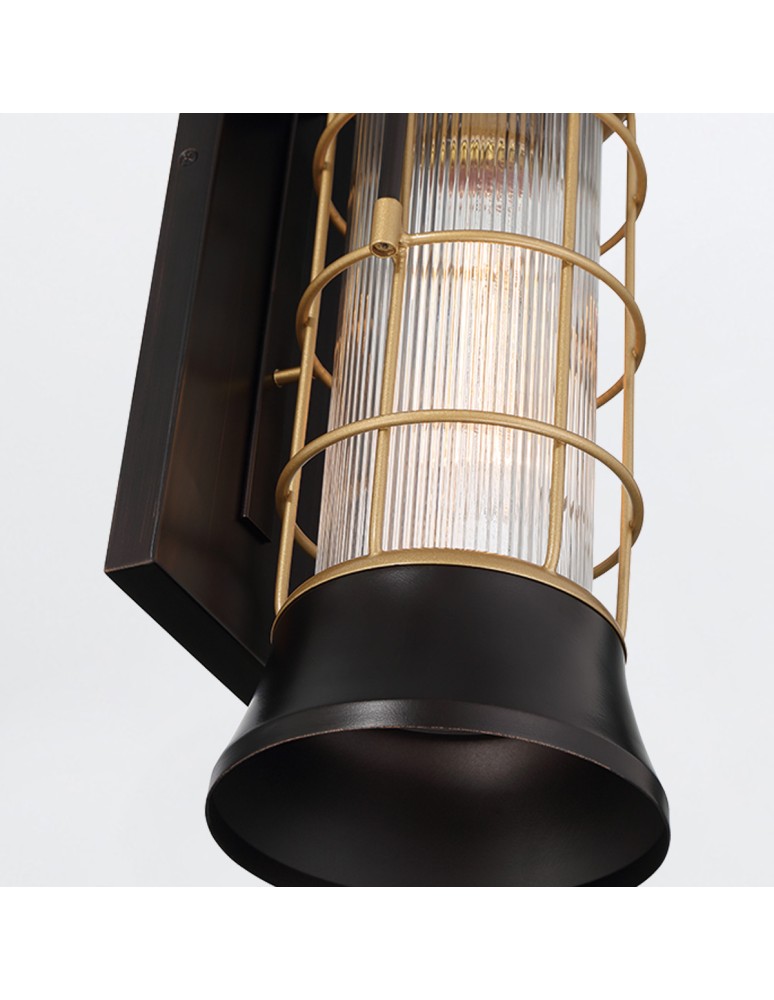 Quintiesse Średnia latarnia naścienna Rivamar - 1 źródło światła - Brązowo-złota QN-RIVAMAR-M-BLK-GD