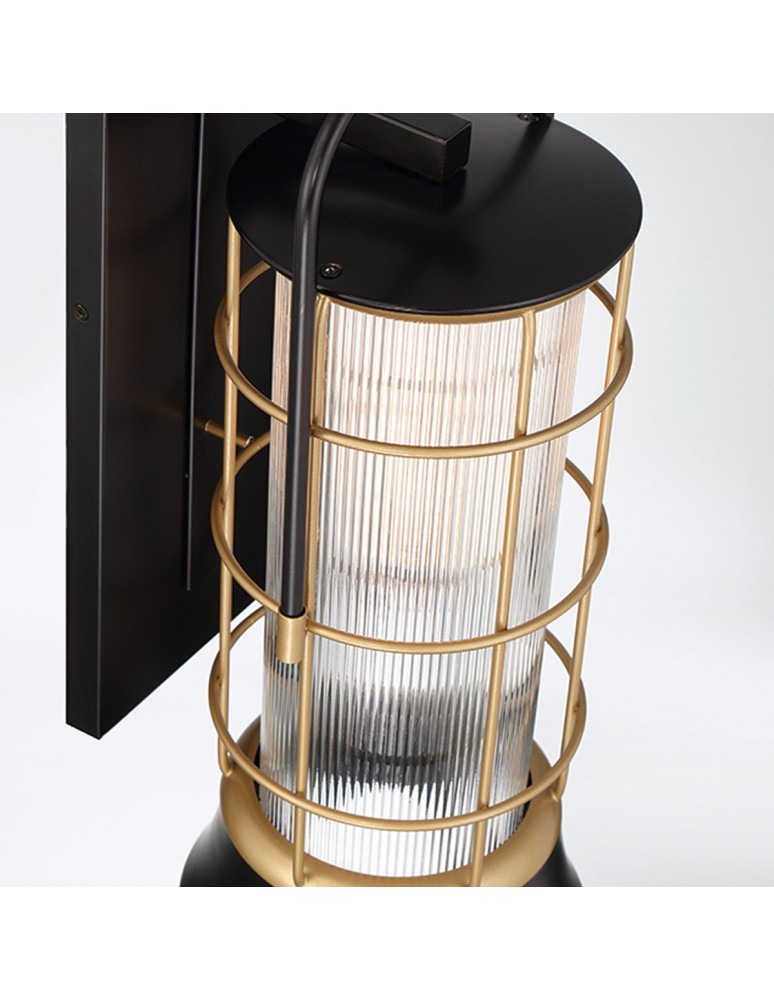 Quintiesse Średnia latarnia naścienna Rivamar - 1 źródło światła - Brązowo-złota QN-RIVAMAR-M-BLK-GD