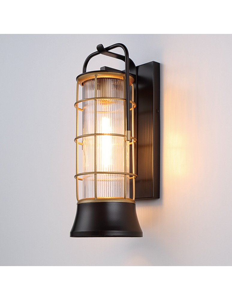 Quintiesse Średnia latarnia naścienna Rivamar - 1 źródło światła - Brązowo-złota QN-RIVAMAR-M-BLK-GD