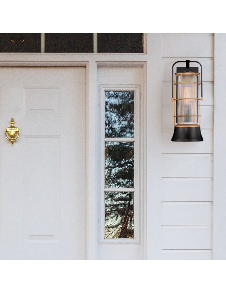 Quintiesse Średnia latarnia naścienna Rivamar - 1 źródło światła - Brązowo-złota QN-RIVAMAR-M-BLK-GD