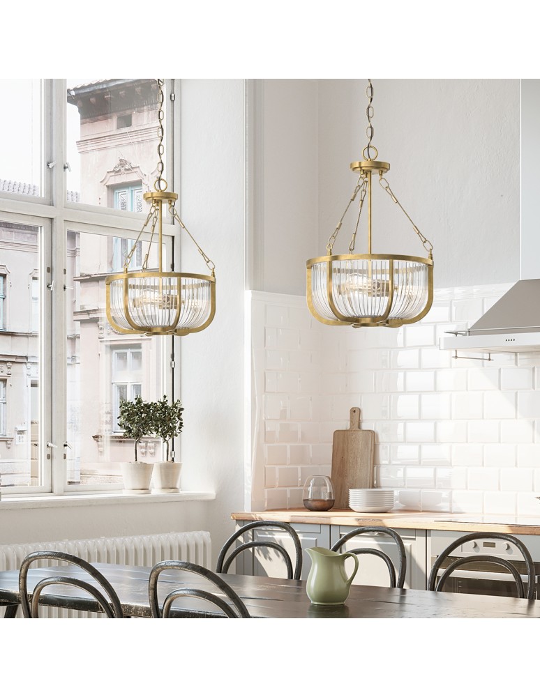 Quintiesse Lampa wisząca / Półplafon Roux - 3 źródła światła - Naturalny mosiądz Elstead Lighting QN-ROUX3-NBR