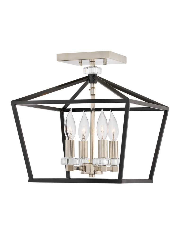 Quintiesse Średnia lampa wisząca / Półplafon Stinson - 4 źródła światła - Czarny / Polerowany nikiel Elstead Lighting Q