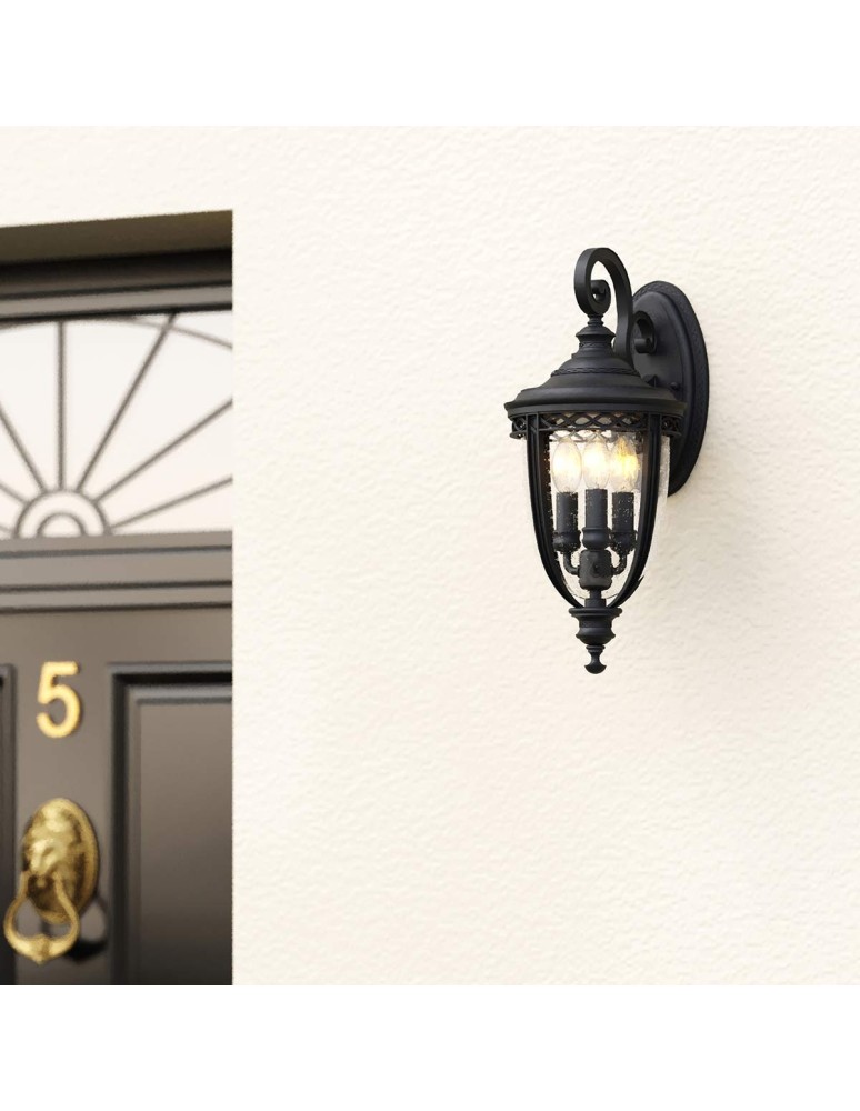 Elstead Lighting Średnia latarnia naścienna English Bridle - 3 źródła światła - Czarna IP44 FE-EB2-M-BLK